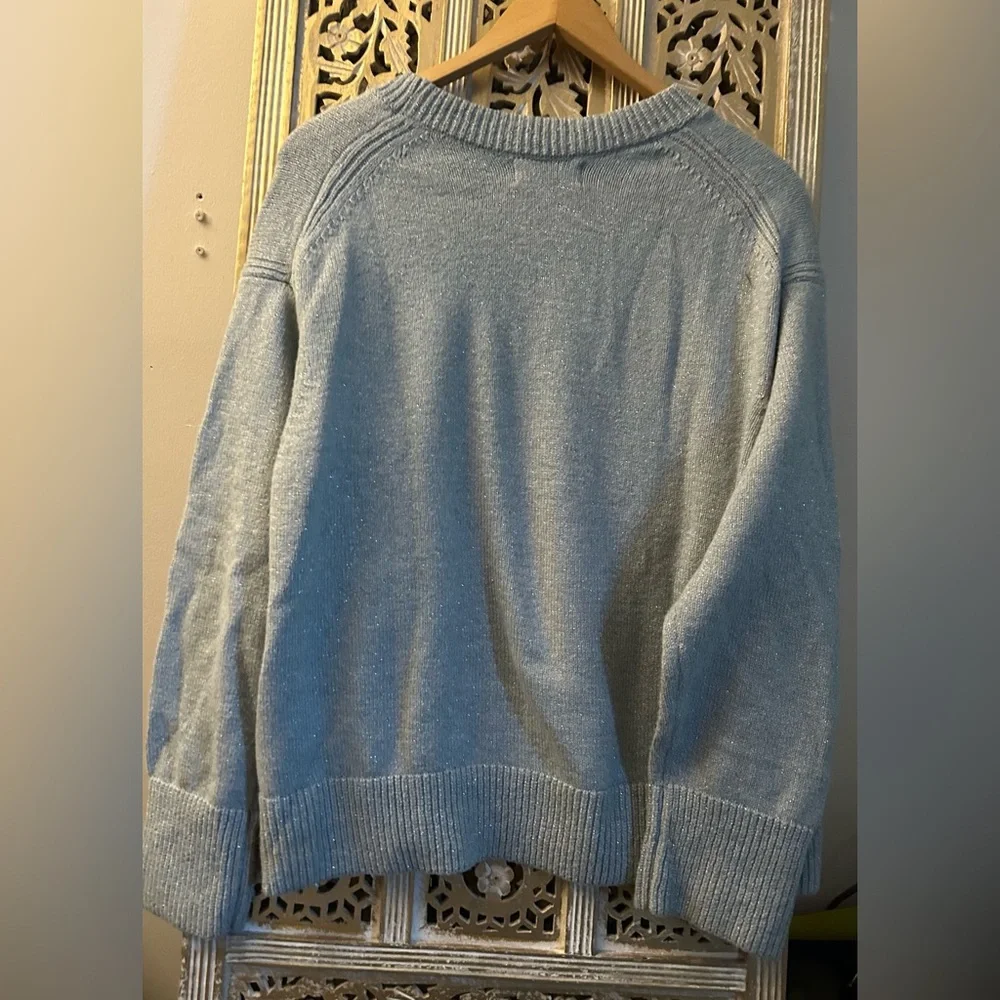 Banana Republic Coveted Sweater Crewneck Light Blue Grey Silver Lurex XL winter - Picture 5 of 9